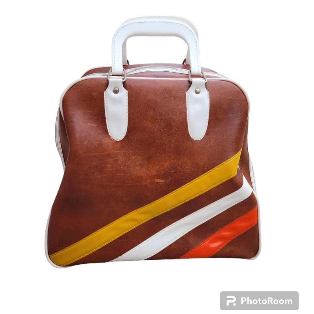 Vintage 1960s Ball Bag Brown Hippie Retro HTF Brown Yellow White Orange Travel